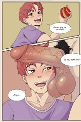 ball_(object) balls big_balls big_penis blush dandadan erect_penis erection gay jin_enjoji looking_at_penis male male_focus male_only male_pubic_hair penis penis_on_face pubes pubic_hair robby_hub shirt takakura_ken_(okarun) veiny_penis yaoi