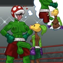 2futas abs absurd_res anthro bellsprout big_breasts big_penis big_thighs bodily_fluids boxing boxing_gloves boxing_ring boxing_shorts breasts clothing company_connection crossover cum cum_in_mouth cum_inside docking duo elemental_creature fight fighting_ring flora_fauna futa/futa futa_only futanari futanari/futanari generation_1_pokemon genital_fluids gloves green_boxing_gloves green_gloves gynomorph handwear hexecat hi_res intersex mario_(series) muscles muscular muscular_futanari nintendo oral penile penis penis_out piranha_plant plant pokemon pokemon_(species) purple_boxing_gloves purple_gloves saliva sex shorts size_difference sport stomach_bulge tongue tongue_out