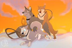 balto balto_(film) blue_eyes canine closed_eyes feral furry furry_only gay group group_sex kaltag male mammal metalfox sex sled star_(balto) threesome wolf