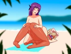 2girls ahe_gao anoneysnufftan applying_sunscreen asphyxiation ass ayane_(doa) beach beach_towel blurry_background brown_hair dead_or_alive ejaculation embarrassed embarrassed_nude_female eyes_rolling_back face_down_ass_up female female_only hairbow haruka_(senran_kagura) headband humiliation imminent_death killer_lotion lotion mascara_tears massage mind_break murder nude nude_beach oil oiled orgasm peril punishment purple_blush purple_hair pussy pussy_juice rubbing sand seaside senran_kagura sinfulline sky snuff squirting suffocation summer sunbathing sunscreen tan tanned tanned_female tanned_skin tongue_out towel