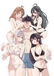 alisa_mikhailovna_kujou bikini black_hair brown_hair bygin cleavage harem huge_breasts kimishima_ayano large_breasts long_hair maria_mikhailovna_kujou suou_yuki tokidoki_bosotto_russian_de_dereru_tonari_no_alya-san voluptuous white_hair