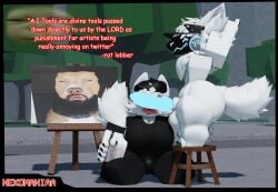 3d artist clothed_female_nude_male covering_eyes dick_on_face femboy_on_female furry furry_only glowing_penis joke_art male/female nekomaniaa protogen roblox roblox_avatar robloxian self_upload white_fur