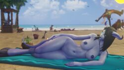 1girls 3d beach big_breasts black_hair blizzard_entertainment blue_skin curvy_figure draenei female female_only horns huge_breasts morilymory mory nude original_character pinup public public_nudity solo tail thick_thighs voluptuous voluptuous_female warcraft wide_hips world_of_warcraft