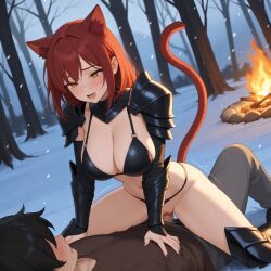 ai_generated armor bikini clothed feline girl hair red riding sex tail