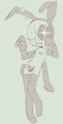 annoyed armwear astro_(dandy's_world) blush bunny_ears bunnysuit dandy's_world heart_pasties leggings legwear st0neyp0nie stripper taped_nipples