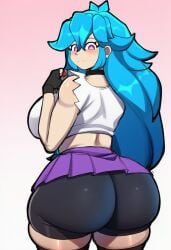 1girls ai ai_generated ass_focus back_view behind_view big_ass big_butt blue_hair bubble_ass bubble_butt bwl_(style) female female_focus female_only friday_night_funkin friday_night_funkin_mod looking_at_viewer novelai sky_(friday_night_funkin) skyblue solo thick_thighs