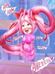 censored english_text hair_arms masturbation monme monophallia mosaic_censor onahole onahole_transformation original original_character penis penis_neck penis_transformation pink_hair pussy pussy_neck speech_bubble twintails unusual_genitalia_placement unusual_penis_placement unusual_pussy_placement what