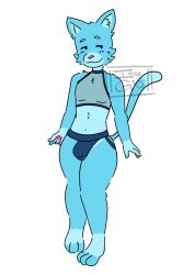 anthro blue_body blue_fur bulge clothing colored crop_top domestic_cat felid feline felis full-length_portrait fur gio_(itss_g1o) hi_res itssg1o jockstrap male mammal portrait shirt solo topwear translucent translucent_clothing underwear