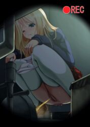 animated artist_request ass blonde_hair censored female from_below panty_pull peeing pussy skirt solo squat_toilet squatting sweat thighhighs toilet toilet_use uncensored upskirt voyeurism white_legwear wince