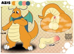 anthro anus ass azis_(woofington_gator) balls big_balls big_butt blush blush_lines bodily_fluids claws clothing digital_media_(artwork) dragon dragonite generation_1_pokemon genitals half-erect hi_res humanoid_genitalia humanoid_penis looking_down male membrane_(anatomy) membranous_wings model_sheet musk musk_clouds musky_balls musky_butt mythological_creature mythological_scalie mythology nintendo nude orange_body orange_scales penis pokemon pokemon_(species) puffy_anus raised_tail scales scalie scarf silly simple_background solo sweat sweaty_butt tail tail_anus thick_tail thick_thighs vein veiny_penis wings woofington_gator