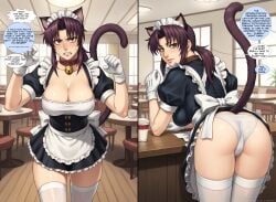 1girls ai_generated ambrose ass bell_collar big_breasts black_lagoon blush brown_eyes cat_ears cat_tail catgirl collar comic embarrassed gloves kemonomimi maid_headdress maid_uniform mind_control miniskirt panties ponytail presenting purple_hair revy self_upload stable_diffusion thick_thighs thighhighs transformation upskirt white_panties