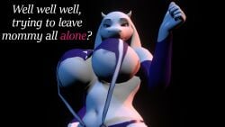 16:9 3d anthro armwear big_breasts boss_monster_(undertale) breasts bridal_gauntlets clothed clothing digital_media_(artwork) english_text female fur garter_belt garter_straps kaitou3d lingerie red_eyes solo text toriel under_boob undertale undertale_(series) warfare_machine warfare_toriel white_body white_fur widescreen