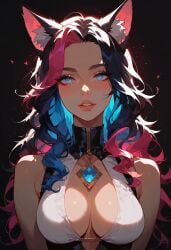 big_breasts blue_hair catgirl cleavage female jewel_necklace pink_hair