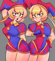 1girls blonde_hair brawl_stars breasts charlie_(brawl_stars) jartiz jester pomni_(cosplay) supercell the_amazing_digital_circus thick_thighs