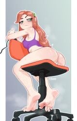 absurdres armpit_hair ass feet hairy highres legs non-web_source on_chair playing_games red_hair soles staerk