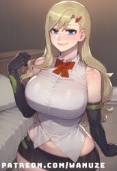 ai_generated big_ass big_breasts big_butt big_thighs black_gloves blonde_hair blue_eyes blush edens_zero elbow_gloves gloves hairclip huge_ass huge_breasts huge_butt huge_thighs miniskirt rebecca_bluegarden wanuze wide_hips