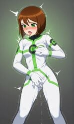 ai_generated ben_10 ben_tennyson bodysuit female_only fingering genderswap_(mtf) masturbation rule_63 shaking skin_tight