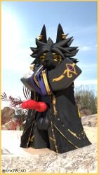 anthro anubian_jackal balls canid canine canis didact(muttsu_okami) genitals hi_res jackal jewelry knot kriztw male mammal penis roblox saggy_balls solo