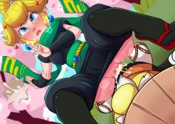 1boy 1girls biting_lip blonde_female blonde_hair blush cum cum_in_ass cum_inside eyes_rolling_back heart kibazoku larger_female mario_(series) ninja_peach princess princess_peach princess_peach:_showtime! pussy pussy_juice royalty sex smaller_male