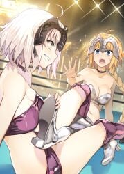 2girls belly belly_button blonde_female blonde_hair blue_eyes boots breasts catfight fate/apocrypha fate/grand_order fate_(series) figure_four_leglock hide_(hideout) high_heel_boots jeanne_alter jeanne_d'arc_(fate) jeanne_d'arc_(fate)_(all) silver_hair tagme wrestling wrestling_boots wrestling_femdom wrestling_outfit wrestling_ring wrestlingryona