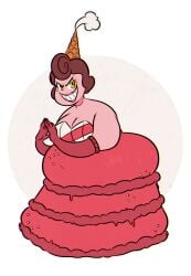 ass baroness_von_bon_bon chubby chubby_female cuphead_(game) evil_eyes evil_face evil_grin evil_look evil_smile fat fat_ass fat_woman food food_clothing food_creature food_humanoid grin grinning_at_viewer hands_together looking_at_viewer mole_under_eye obese overweight overweight_female princess request requested ridiculouscake