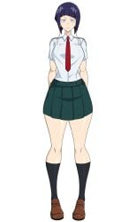 1girls black_eyes blue_hair blush boku_no_hero_academia closed_mouth kyoka_jiro my_hero_academia sihkygmojsn small_breasts standing thick_thighs wide_hips