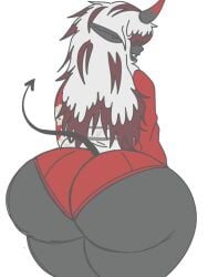 ass ass_focus big_ass black_body bloomers booty_shorts demon demon_horns demon_tail doopie doopkaboom_(artist) faggot huge_ass imp kimono long_ears oc original_character red_hair samuri_(stoopiedoopie) sharp_teeth solo tagme white_hair