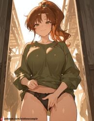 ai_generated beautfiul_background dirty fingering_through_panties huge_breasts kino_makoto scratched seductive_smile stunning_backgroud sweat_on_forehead zoo