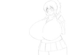 2girls asuka_(senran_kagura) big_breasts breast_attack breasts cleavage female female_focus female_only gigantic_breasts groping katsuragi_(senran_kagura) kumadaibako long_hair monochrome senran_kagura short_hair tagme video