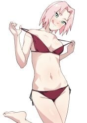 1girls big_breasts bikini blush breasts breasts busty cameltoe curvaceous curvy curvy_body curvy_female curvy_figure female female_only looking_at_viewer monyamonya78 naruto naruto_(series) naruto_shippuden nipples pink_hair sakura_haruno skimpy skimpy_bikini small_bikini smile solo swimsuit tight_bikini undressing wide_hips