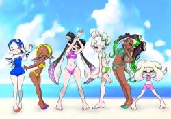 6girls bikini callie_(splatoon) frye_(splatoon) frye_onaga inkling inkling_girl koharuno2 marie_(splatoon) marina_(splatoon) octoling octoling_girl off_the_hook_(splatoon) pearl_(splatoon) shiver_(splatoon) shiver_hohojiro splatoon splatoon_(series) splatoon_2 splatoon_3 squid_sisters_(splatoon) swimsuit tagme tentacle_hair