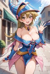 ai_generated alexis_rhodes alternate_version_available blonde_hair blush breasts brown_eyes cosplay dark_magician_girl_(cosplay) female hi_res long_hair looking_at_viewer open_mouth sephiaton955 skirt smile solo tenjouin_asuka younger_female yu-gi-oh! yu-gi-oh!_gx