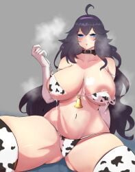 aunt big_breasts cow_girl cow_print cowgirl dark_hair hextraspectra huge_breasts lactating lactation messy messy_hair milf milk milk_squirt thick_thighs vtuber vtuberfanart