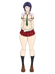 1girls black_eyes blue_hair blush boku_no_hero_academia closed_mouth kyoka_jiro my_hero_academia sihkygmojsn small_breasts standing thick_thighs wide_hips