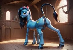 ai_generated alien anatomically_correct anatomically_correct_anus anatomically_correct_genitalia anatomically_correct_pussy blue_body character_fusion darkeffect equine equine_anus equine_genitalia equine_pussy friendship_is_magic fusion hooves indoors my_little_pony my_little_pony ponut pony tail