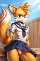 ai_generated angry anthro femboy fox frosting.ai male school_uniform sega solo_male sonic_(series) sonic_the_hedgehog_(series) tails tails_the_fox