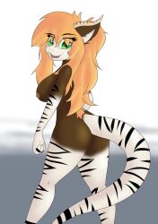 2016 absurd_res anthro ass breasts curvy_figure female giraffid hi_res horn long_hair long_tail looking_back looking_down mammal neronova nipples okabi okapi open_mouth ossicone rear_view simple_background solo stripes suzy_(audrey_jutras) tail voluptuous white_background