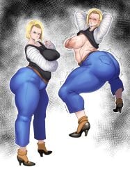 1girls android_18 big_breasts dragon_ball female female_only huge_ass large_breasts solo solo_female sunnysundown thick_thighs voluptuous