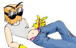 bag_over_head belly_button dr._flug_(villainous) gloves indifferent jeans male s skinny skinny_male solo_male tank_top thong villainous