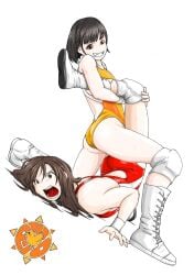 2girls big_thighs boston_crab catfight leotard strangling wrestling wrestling_boots wrestling_outfit wrestling_ring wrestlingryona モンチー