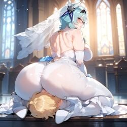 ai_generated big_ass big_breasts big_butt blush blush bubble_butt busty church eula_(genshin_impact) genshin_impact heavenly_ass plump plump_ass thick_ass thick_hips thick_legs thick_thighs thighs voluptuous voluptuous_female wedding_dress