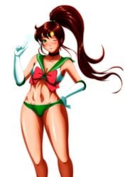 1girls bishoujo_senshi_sailor_moon bra brown_hair cameltoe female female_only green_eyes grimbyslayer human lightning lingerie makoto_kino panties ponytail sailor_jupiter skimpy_clothes small_breasts solo tied_hair transparent_background winking