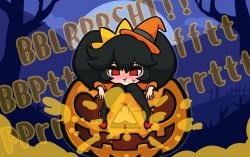 ashley_(warioware) asshole blush fart fart_cloud fart_fetish jack-o'-lantern no_panties no_pants pantsless pussy stuck sweatdrop warioware