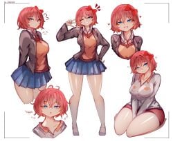 big_ass bow doki_doki_literature_club heart likesac pajamas pink_hair sayori_(doki_doki_literature_club) school_uniform shorts skirt thick_thighs wide_hips