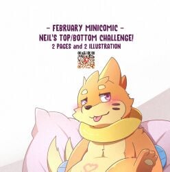 buizel comic english_text generation_4_pokemon in_heat leg_grab legs_up male neil_(risenpaw) nintendo orange_body pokemon pokemon_(species) presenting purple_eyes qr_code raised_leg risenpaw spread_legs spreading teasing text tongue tongue_out womb_tattoo