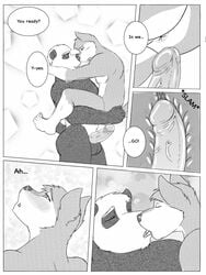 anal_sex anthro bear big_muscles canine comic flexing fur furry garret gay gay_anal gay_sex husky male male_only mammal muscles panda pecs rain rain-yatsu seattle_fur