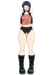 1girls black_eyes blue_hair blush boku_no_hero_academia closed_mouth kyoka_jiro my_hero_academia sihkygmojsn small_breasts standing thick_thighs wide_hips