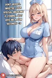 1boy 1boy1futa 1futa ai_generated big_balls big_breasts big_penis blowjob blowjob_face dialog dialogue excessive_cum futa_on_male futadom futanari hand_on_head horny horny_futa hospital luvnari male malesub nurse nurse_cap nurse_uniform open_mouth oral oral_penetration partially_clothed submissive_male sucking sucking_penis throat_fuck