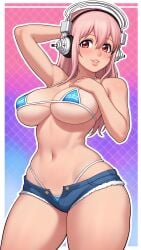 2025 ai_generated ai_loverhoney bikini nitroplus pink_hair super_sonico visible_underwear