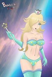 1girls blonde_hair blue_eyes bouncycg bra elbow_gloves female female_only gloves human latex latex_gloves long_hair mario_(series) nintendo panties princess_rosalina solo super_mario_galaxy thighhighs